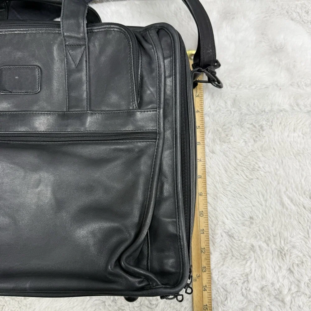TUMI Alpha All Black Leather Shoulder‎ Laptop Bag